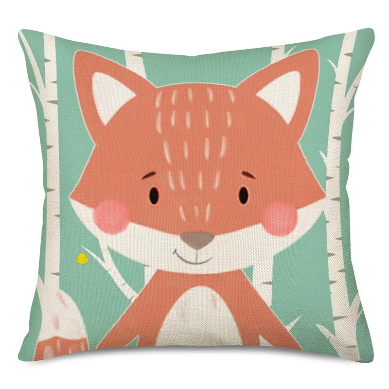 Fukeen Set of 4 Throw Pillow Cases Cartoon Animal Woodland Decorative Cotton Linen Cushion Cover Bear Fox Rabbit Home Baby Room Decor Standard Pillowcase 18x18 Inches - Image 4